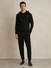 Men Merino Wool Drawstring Hoodie in Black