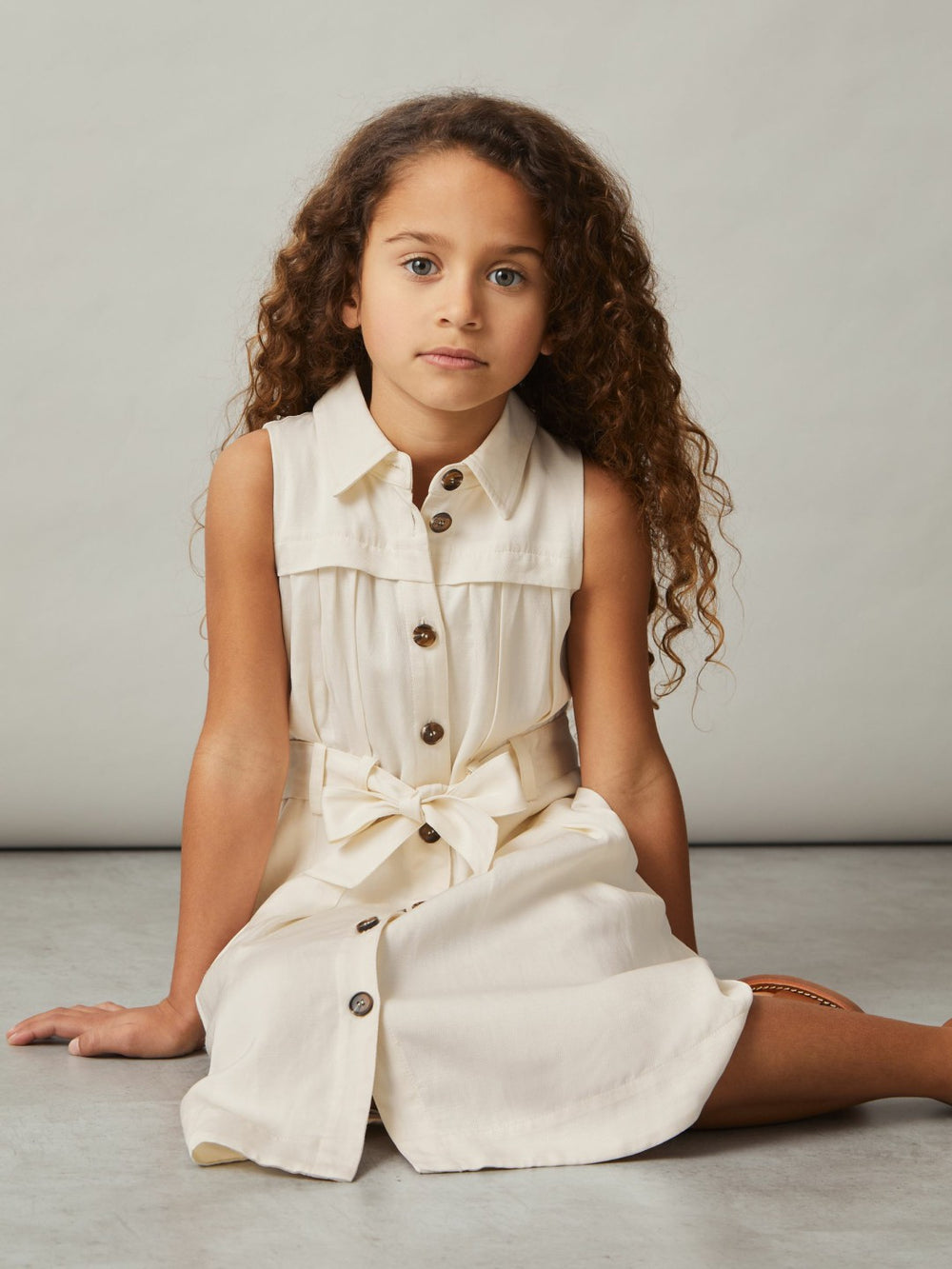 Children & Baby 9-13 yrs Tie-Waist Collared Dress in Ivory