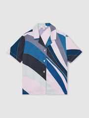 Children & Baby 9-13 yrs Printed Cuban Collar Shirt in Blue Print