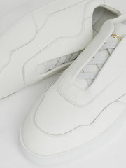Men Leather Elasticated-Lace Trainers in White