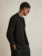 Men Cotton-Blend Textured Knit Shirt in Black