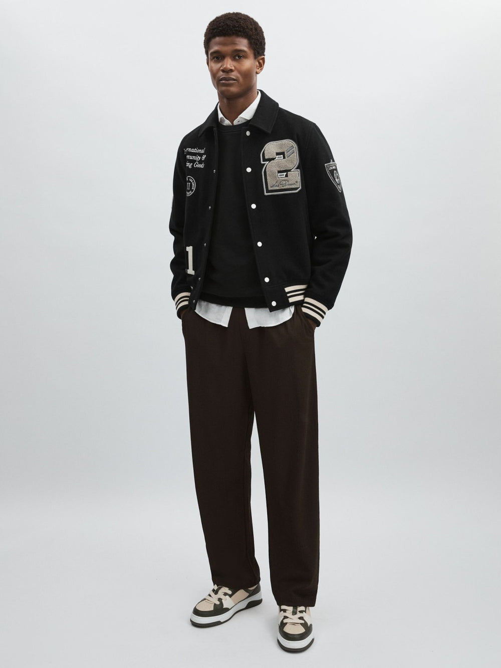 Men Les Deux Wool-Blend Varsity Jacket in Black
