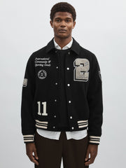 Men Les Deux Wool-Blend Varsity Jacket in Black