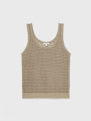 Women Linen Open Knit Vest in Stone