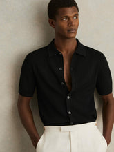 Men Textured Knit Button-Through Shirt in Black
