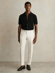 Men Textured Knit Button-Through Shirt in Black