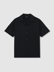 Men Textured Crepe Cuban Collar Shirt in Navy