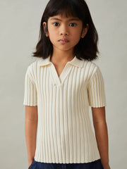 Children & Baby 4-9 yrs Rib-Knit Polo Top in Ivory