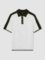 Men Colour-Block Knit Polo Shirt in Optic White/Green
