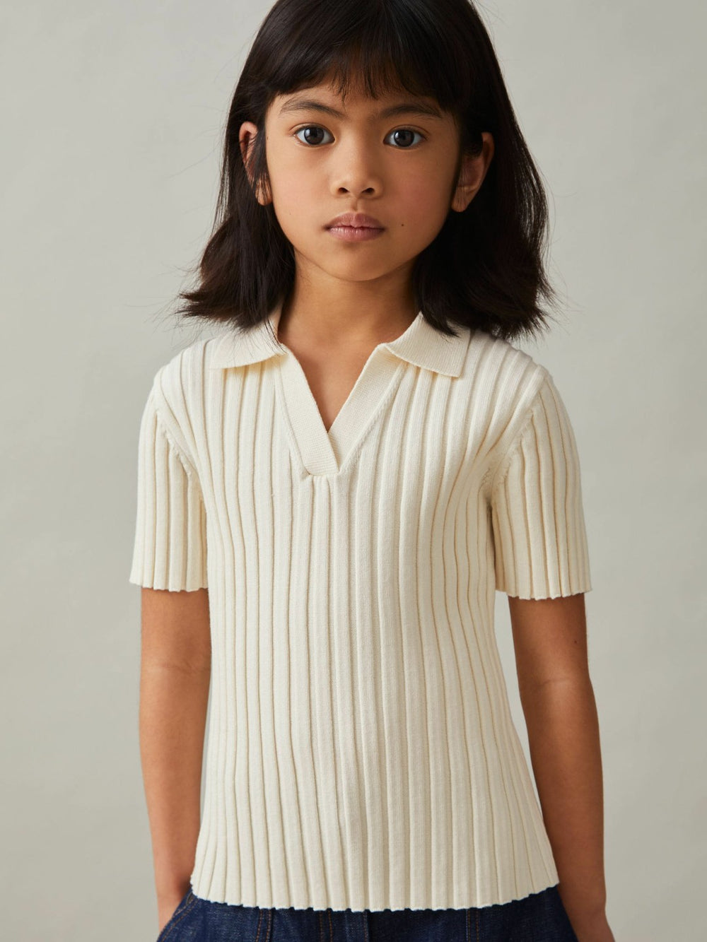 Children & Baby 9-13 yrs Rib-Knit Polo Top in Ivory
