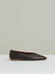 Women Leather Rounded-Point Toe Ballet Flats in Chocolate