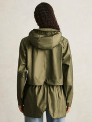 Women Rains Long Hooded Jacket in Revel Brass Green