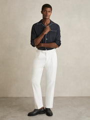 Men Cuban Collar Shirt with Piping Detail Shirt in Navy