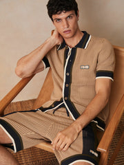 Men | Ché Crochet Colour-Block Shorts in Camel/Green