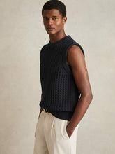 Men Cotton-Blend Crochet Vest in Navy