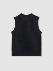 Men Cotton-Blend Crochet Vest in Navy