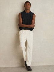 Men Cotton-Blend Crochet Vest in Navy