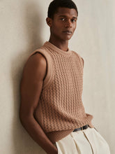 Men Cotton-Blend Crochet Vest in Soft Camel