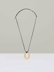 Women Molten Link Pendant Necklace in Gold Tone