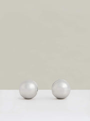 Women Polished Ball Huggie Earrings in Silver Tone