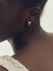 Women Polished Ball Huggie Earrings in Silver Tone