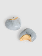 Women Curve Marble Scoop Earrings in Gold Tone