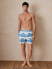 Men | Ché Sunset-Print Swim Shorts in Blue Multi