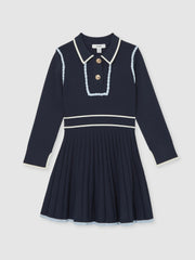 Children & Baby 3-9 yrs Piped Knitted Skater Dress in Navy