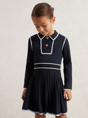 Children & Baby 9-13 yrs Piped Knitted Skater Dress in Navy