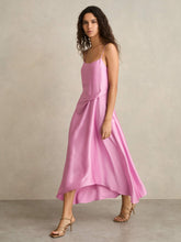 Women Satin Drape-Detail Slip Dress in Pink