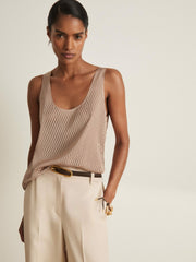 Women Atelier Laser-Cut Vest Top in Taupe