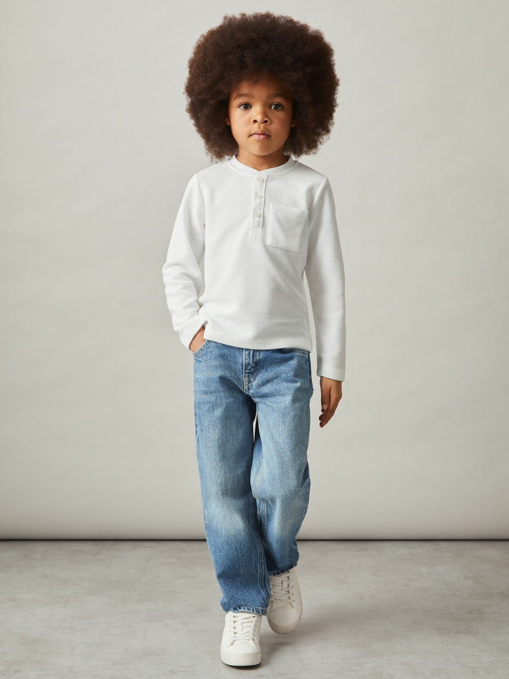 Children & Baby 9-13 yrs Cotton-Blend Waffle Henley T-Shirt in White