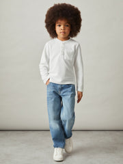 Children & Baby 9-13 yrs Cotton-Blend Waffle Henley T-Shirt in White