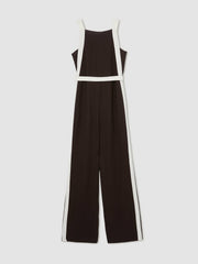 Women Colourblock Wide Leg Belted Jumpsuit in Chocolate/Cream