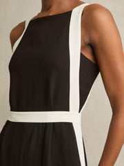 Women Colourblock Wide Leg Belted Jumpsuit in Chocolate/Cream