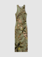 Women | NYBG Floral Ruched Jersey Dress in Khaki