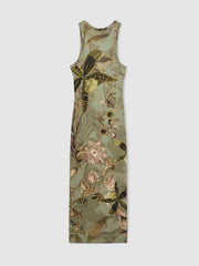 Women | NYBG Floral Ruched Jersey Dress in Khaki