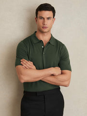 Men Merino Wool Short-Sleeve Polo Shirt in Kale Green
