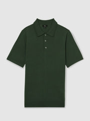 Men Merino Wool Short-Sleeve Polo Shirt in Kale Green