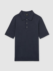 Men Merino Wool Short-Sleeve Polo Shirt in Midnight Navy