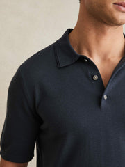Men Merino Wool Short-Sleeve Polo Shirt in Midnight Navy