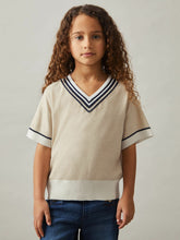 Children & Baby 4-9 yrs Cotton-Linen Knit V-Neck Cricket Top in Neutral