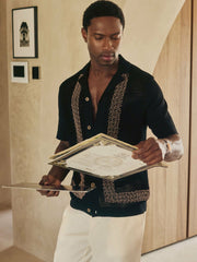 Men | Ché Beaded Crochet Shirt in Black