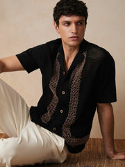 Men | Ché Beaded Crochet Shirt in Black