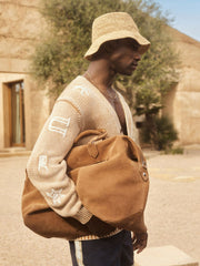 Men | Ché Motif-Embroidered Cardigan in Camel