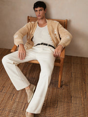 Men | Ché Motif-Embroidered Cardigan in Camel