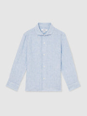 Children & Baby 13-14 yrs Linen Cutaway Collar Shirt in Blue/White Stripe