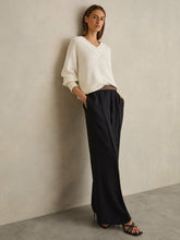 Women Wide-Leg Elasticated-Waist Trousers in Navy