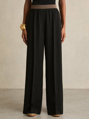 Women Wide-Leg Elasticated-Waist Trousers in Black