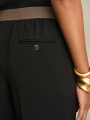 Women Wide-Leg Elasticated-Waist Trousers in Black